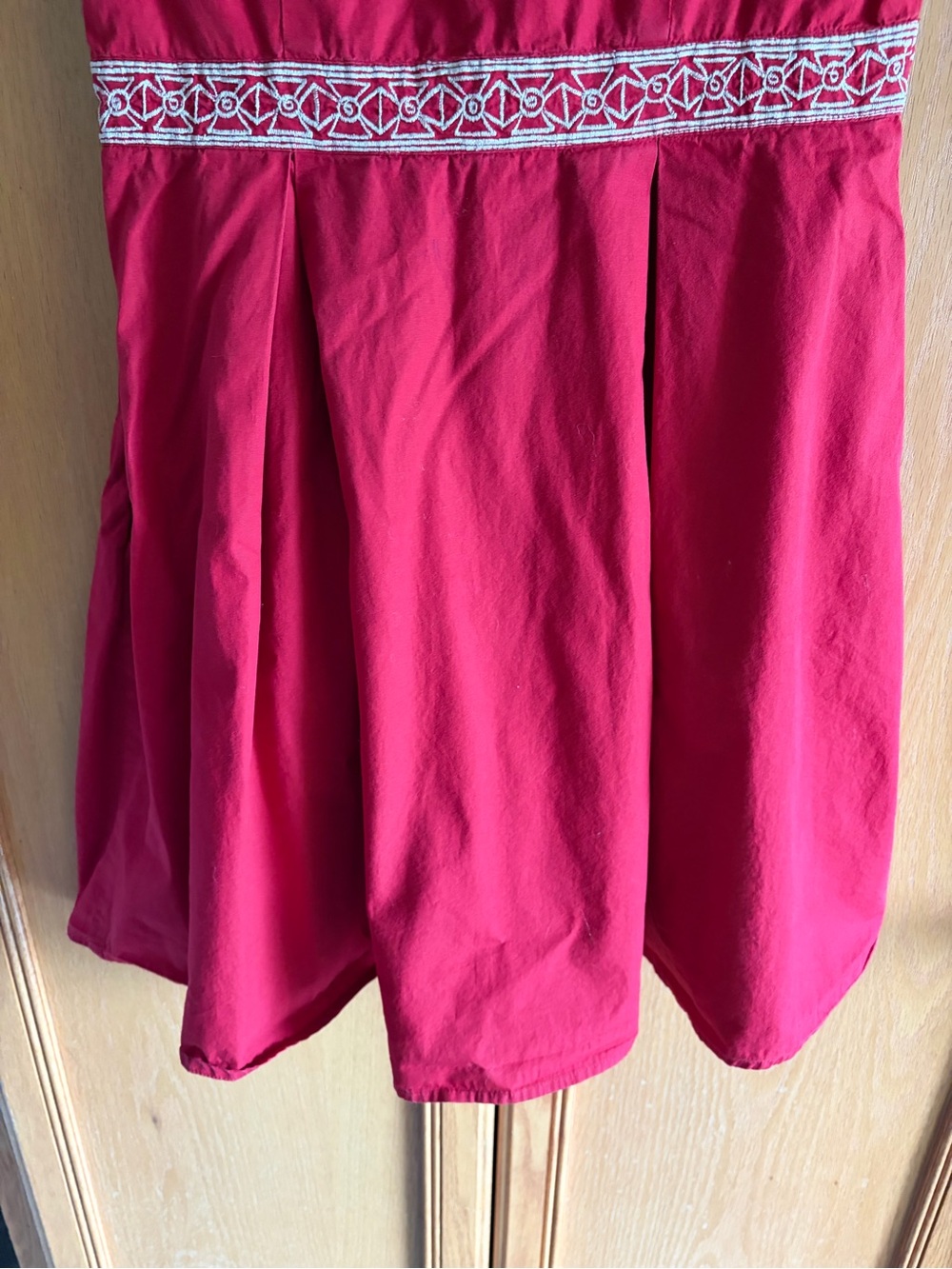 eShakti CUSTOM Red Embroidered Waist Fit-and-Flare Dress - Picture 8 of 11